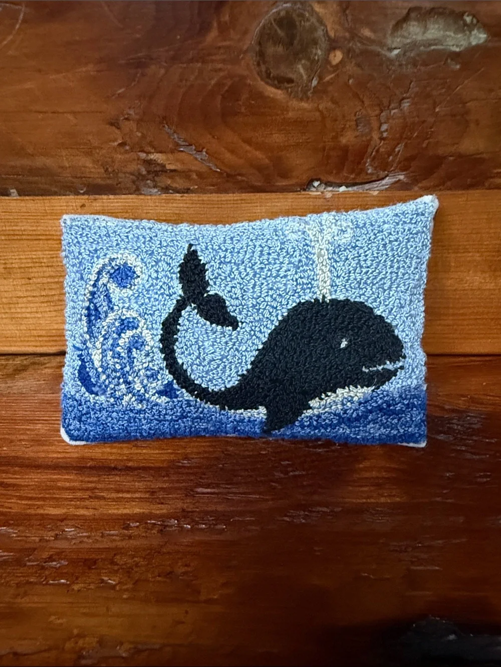 🐳 Handhooked Whale Pillow - Blue and Navy Accent
